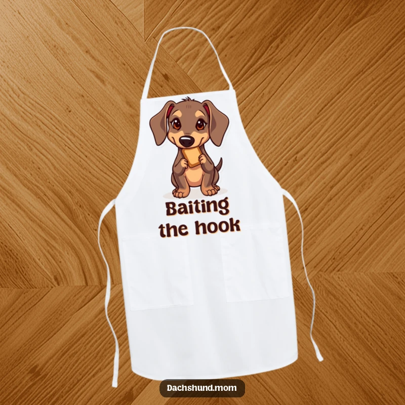 Funny Kawaii Dachshund Apron: A determined dachshund in a chef hat, sneaking towards a treat, ready for culinary success.