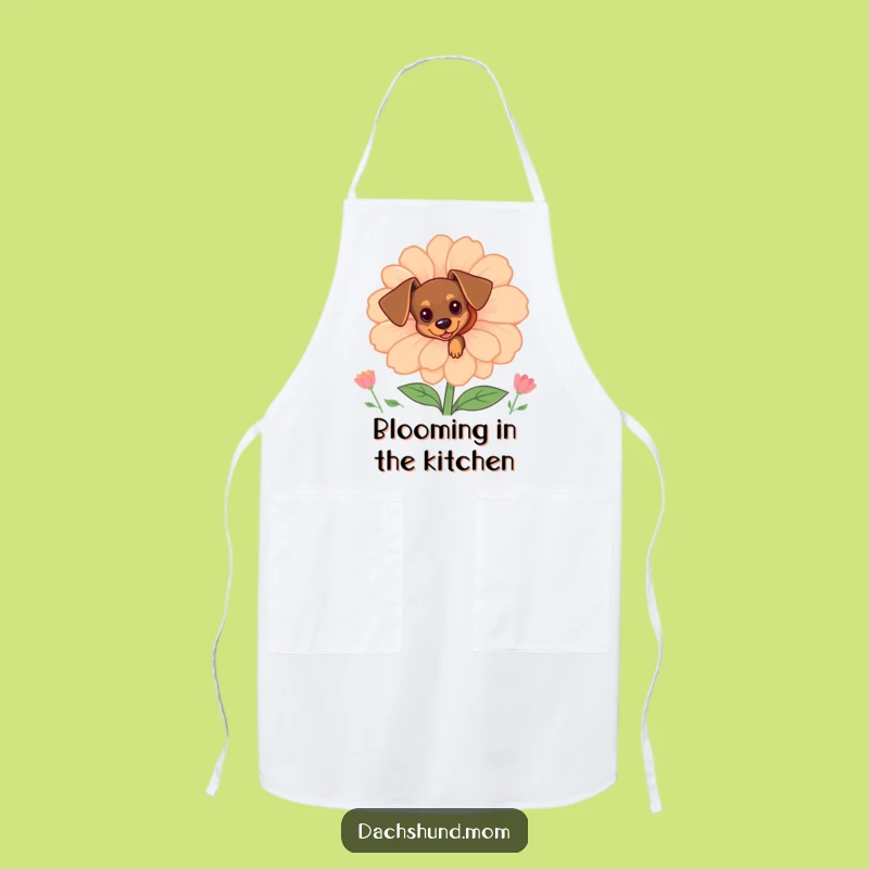 Funny Tiny Dachshund Flower Peek Apron: Cook with Canine Charm & Humor