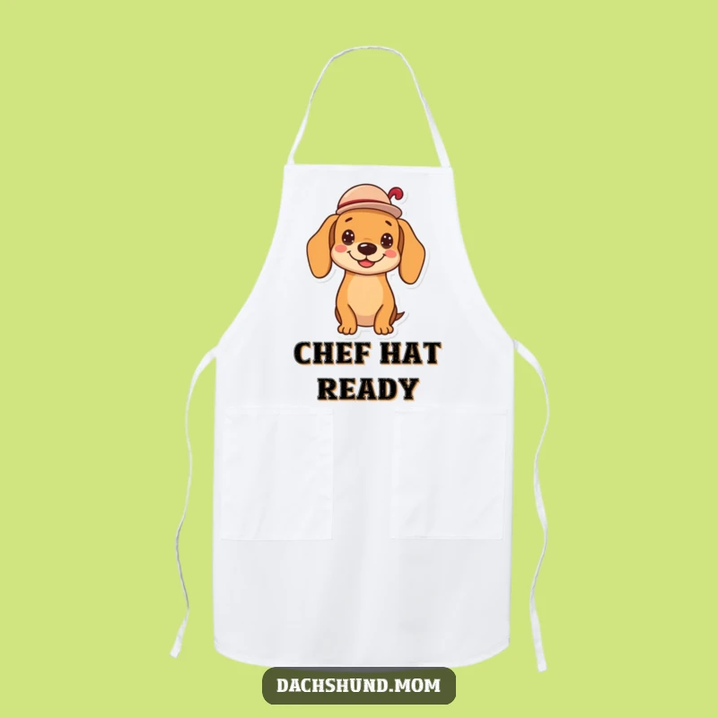 Funny Kawaii Dachshund Hat Tip Apron - Cheerful Wiener Dog Cooking