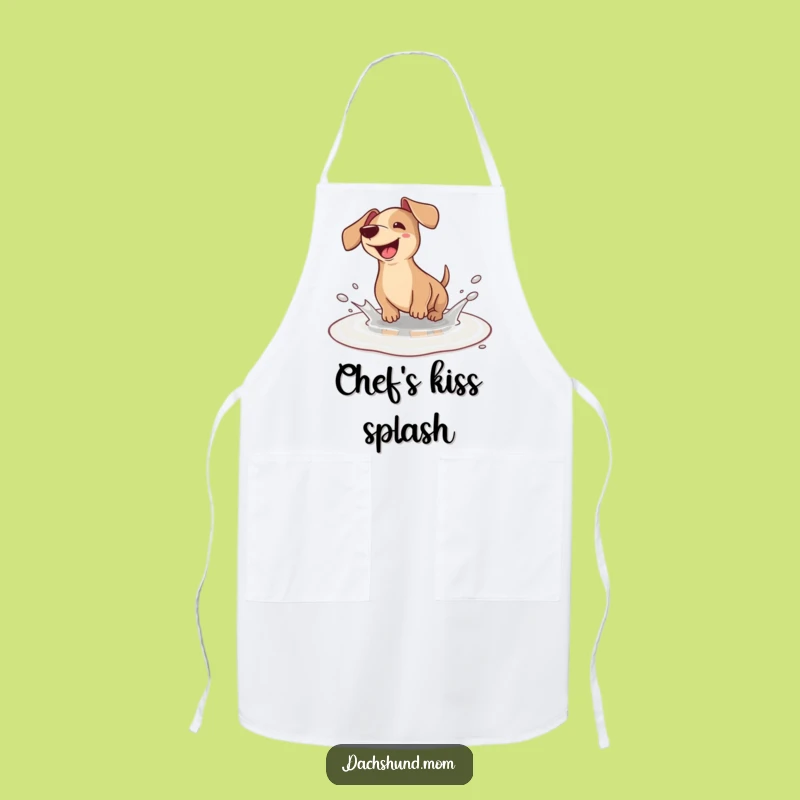 Funny Kawaii Dachshund Puddle Splash Apron - Chef Wiener Dog Kitchen Gift