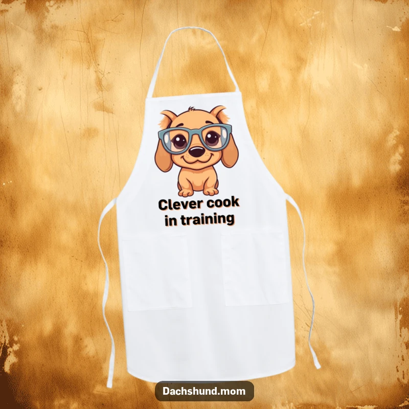 Funny Kawaii Dachshund Apron: A cute, functional apron showing a silly dachshund in oversized glasses, ready to cook.