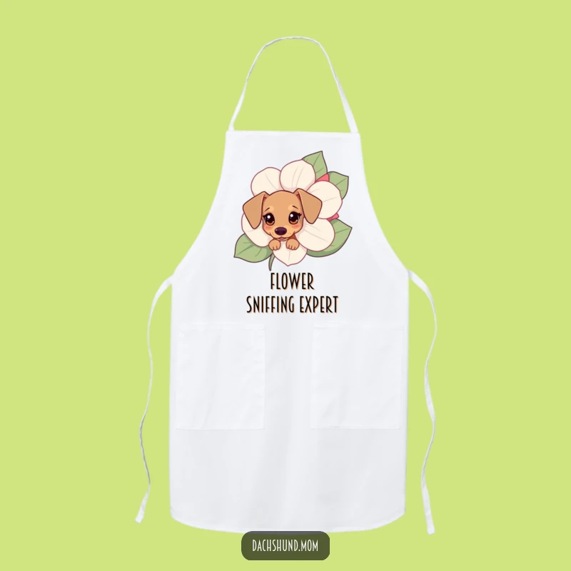 Funny Kawaii Dachshund Apron - Cute Flower Peek Kitchen Gift