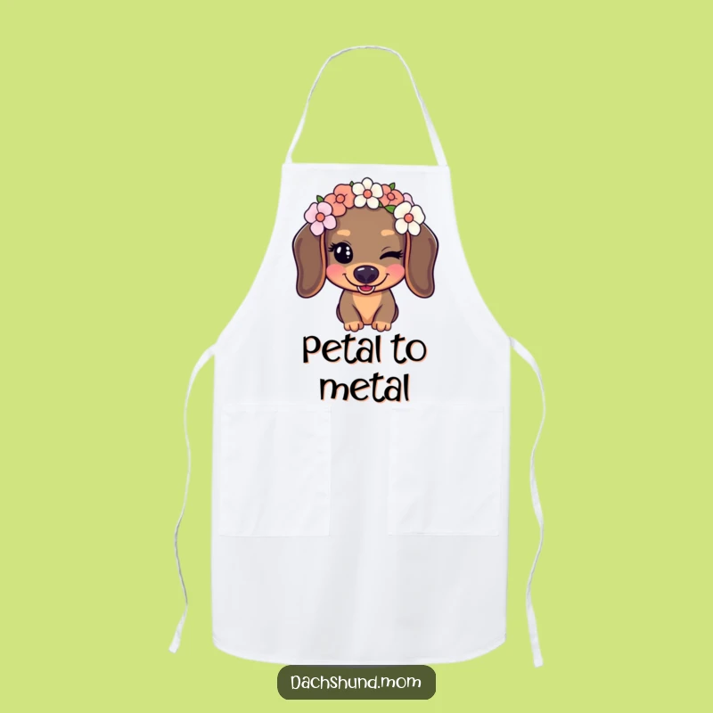 Funny Kawaii Dachshund Apron: Kitchen Wink with Flower Crown