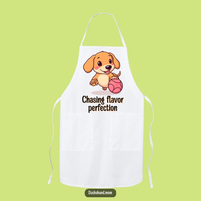 Funny Kawaii Dachshund Apron: Rosy Cheeks Ball Chase Kitchen Fun Gift