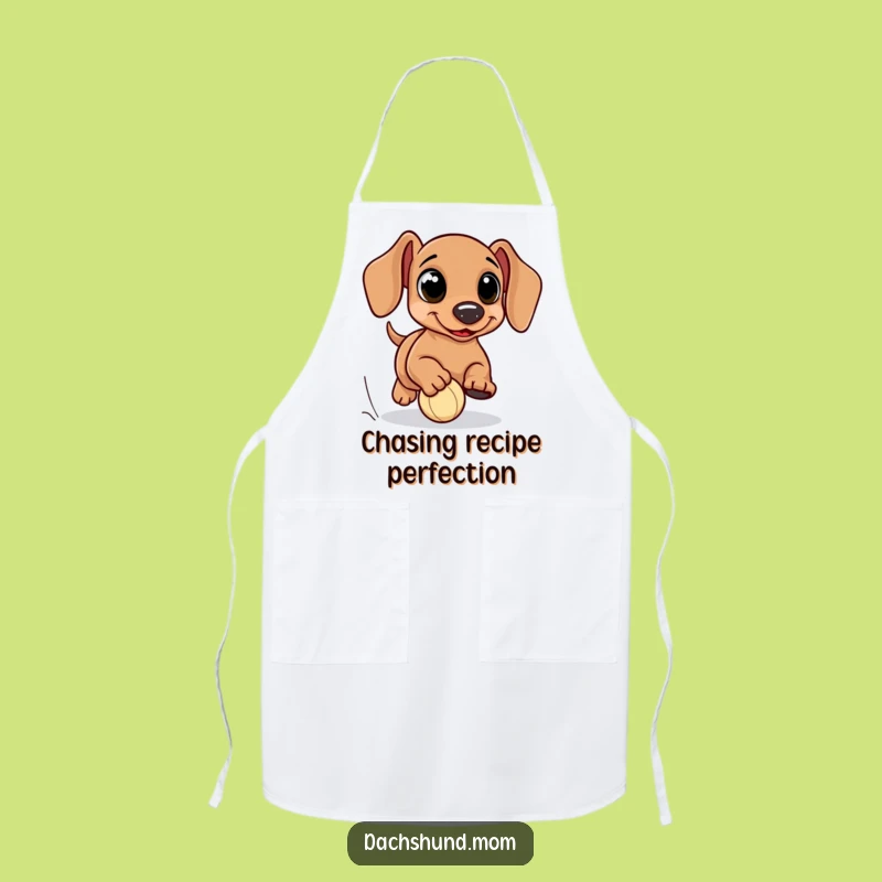 Funny Kawaii Dachshund Ball Chase Apron - Hilarious Wiener Dog Chef Gift