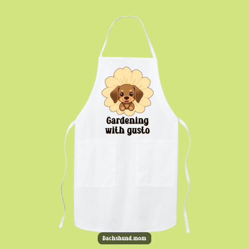 Funny Kawaii Dachshund Flower Apron for Cheerful Cooking