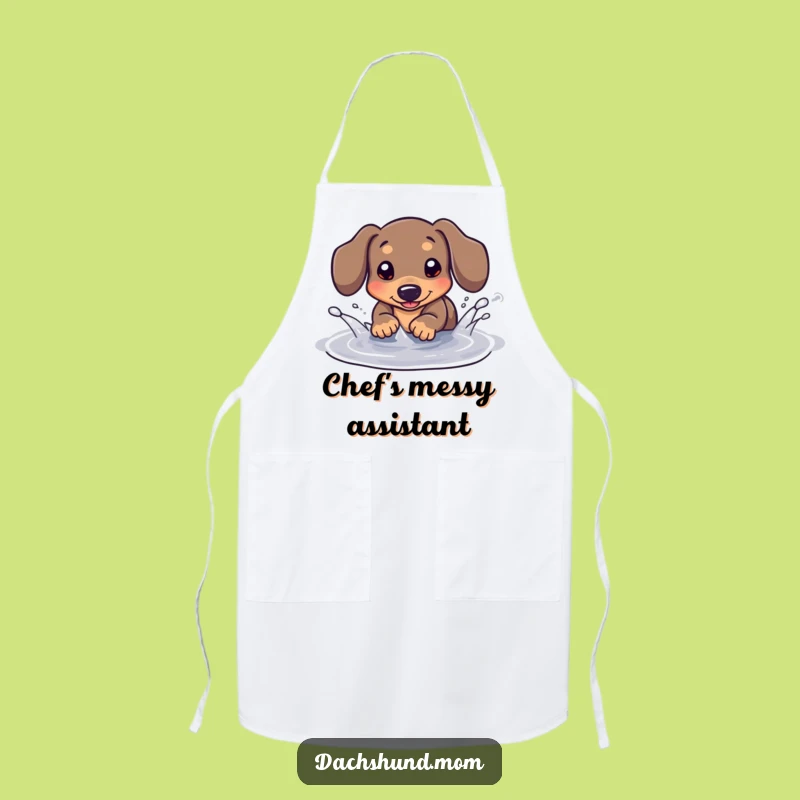 Funny Kawaii Dachshund Puddle Splash Apron - Kitchen Fun Dog Apron