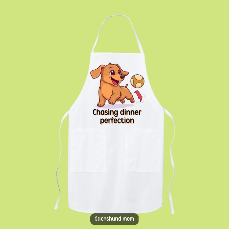 Funny Wiener Dog Ball Chase Apron - Playful Chef Dachshund, Hilarious Gift