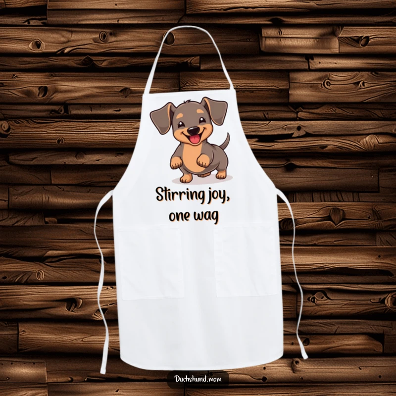 Funny Kawaii Dachshund Apron: A cheerful dachshund wiggles its stubby tail with glee while you cook, making kitchen time fun.