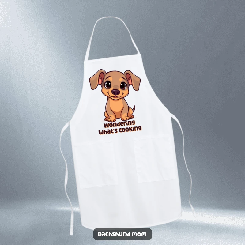 Funny Dachshund Apron: A kawaii dachshund tilting its head with a curious expression, perfect for culinary adventures.