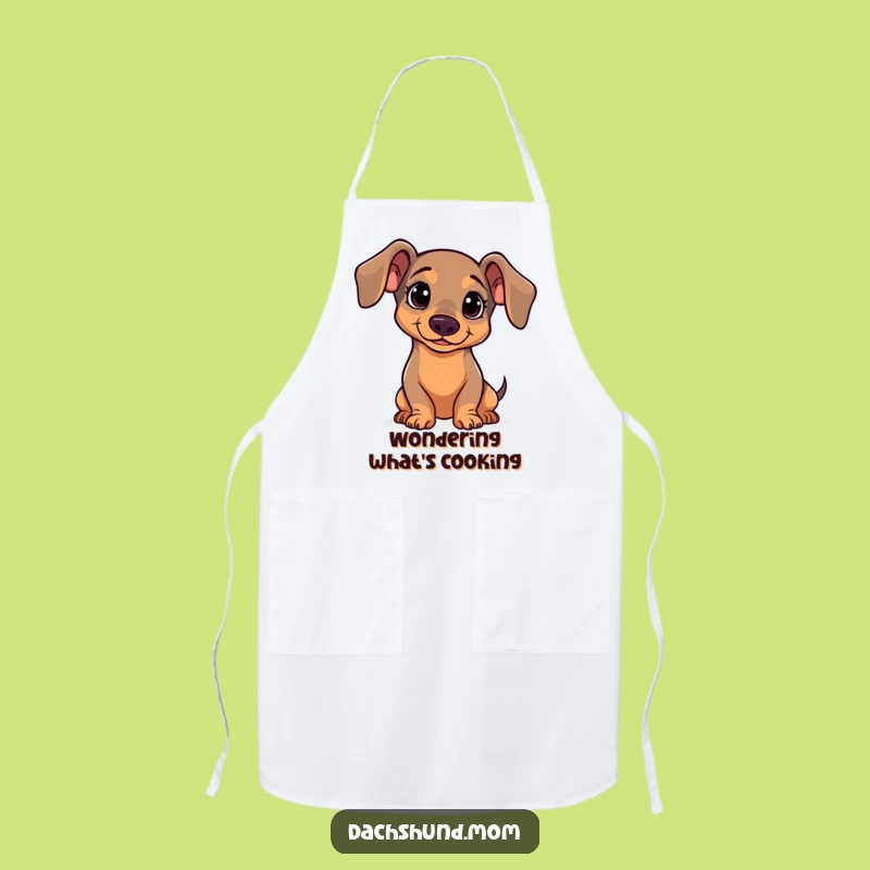Funny Kawaii Dachshund Head Tilt Apron - Curious Chef Wiener Dog Kitchen Gift
