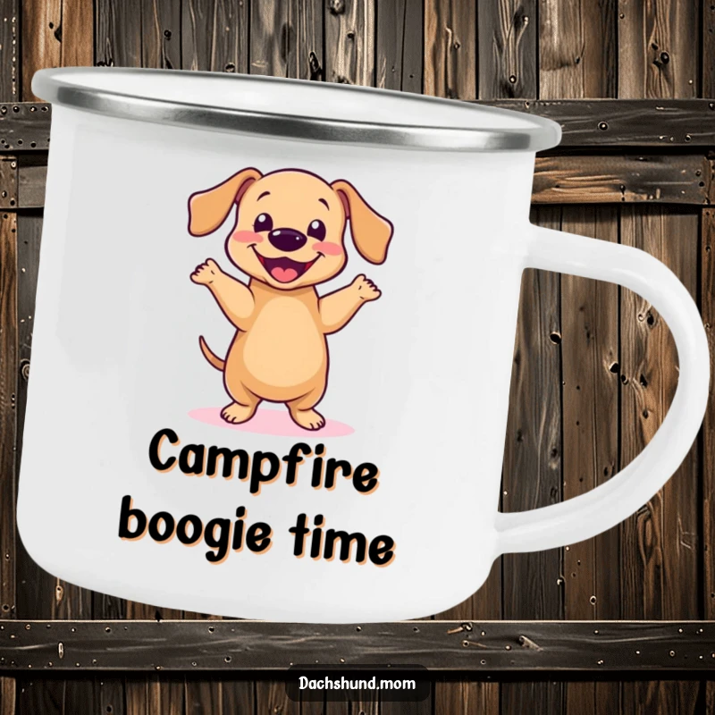 Funny Kawaii Dachshund Dance Camping Mug: A cute dachshund does a happy little dance, for camping, gift.