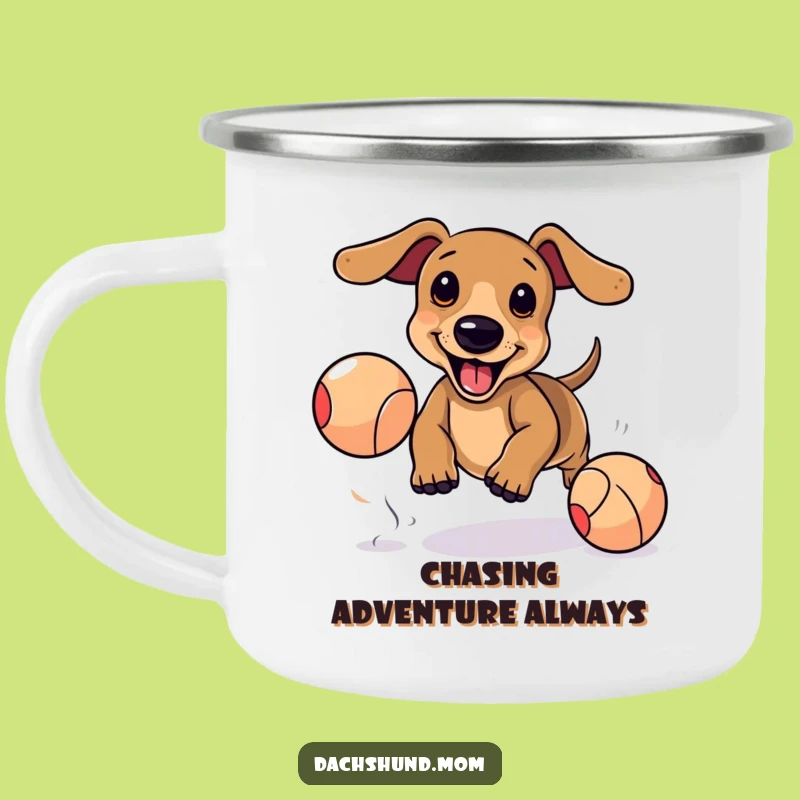 Funny Kawaii Dachshund Camping Mug: Energetic Camp Pup, Ball Chase Adventure, Outdoor Funny Gift
