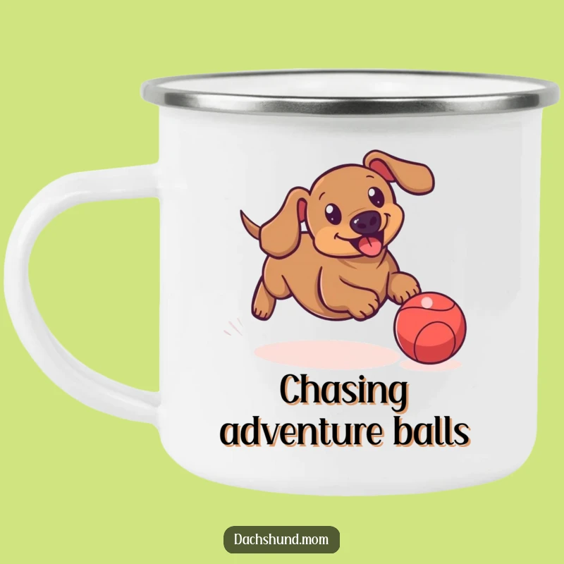 Funny Dachshund Ball Camping Mug: Playful Sausage Dog Adventure Gift