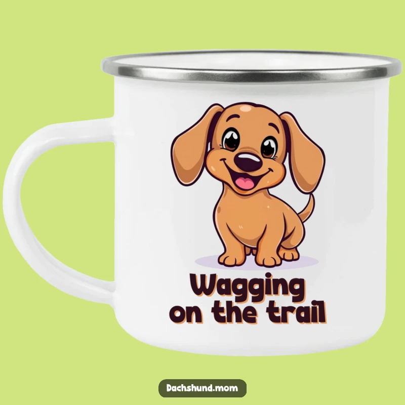 Funny Dachshund Camping Mug: Wagging Tail Enamel Cup for Outdoor Adventures - Gift