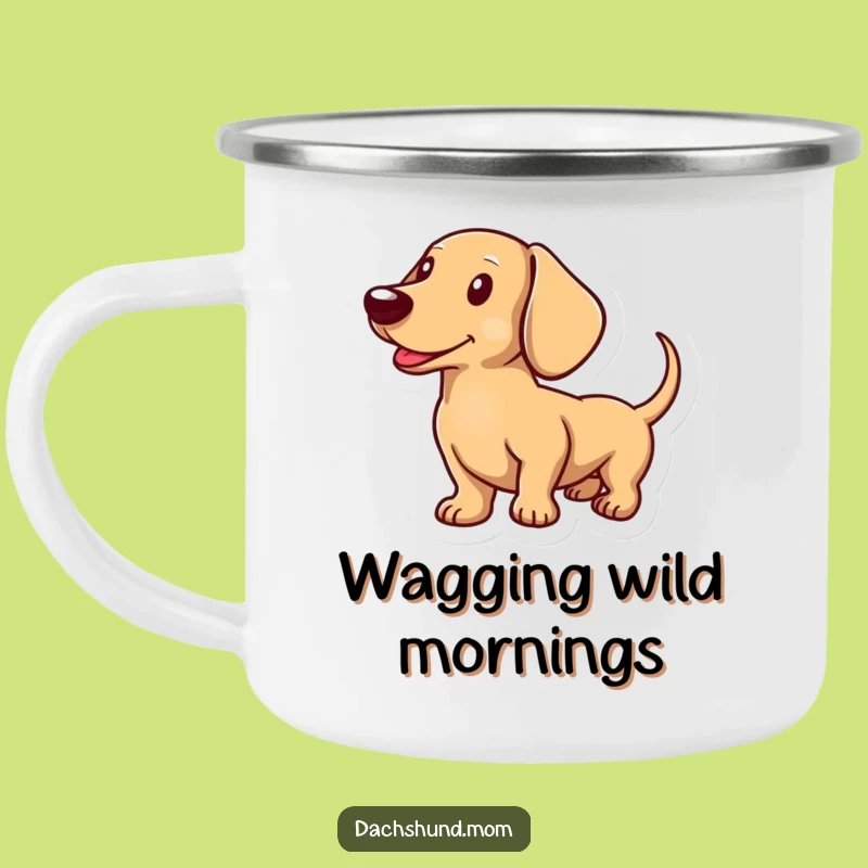 Funny Dachshund Wagging Tail Camping Mug: Cheerful Sausage Dog Gift