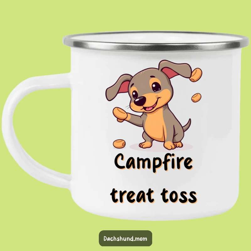 Funny Kawaii Dachshund Camping Mug: Juggling Treats, Hilarious Outdoor Gear
