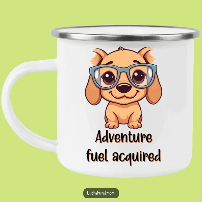 Funny Kawaii Dachshund Camping Mug - Silly Glasses, Adventure Beverage Holder