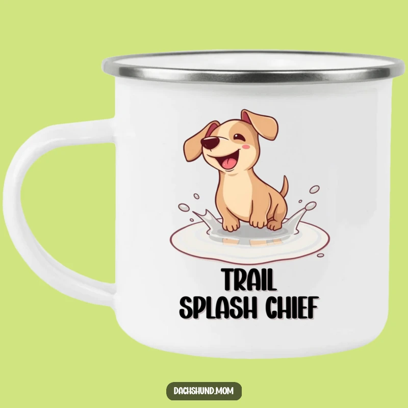 Funny Kawaii Dachshund Puddle Splash Camping Mug - Rugged Wiener Dog Adventure Gift