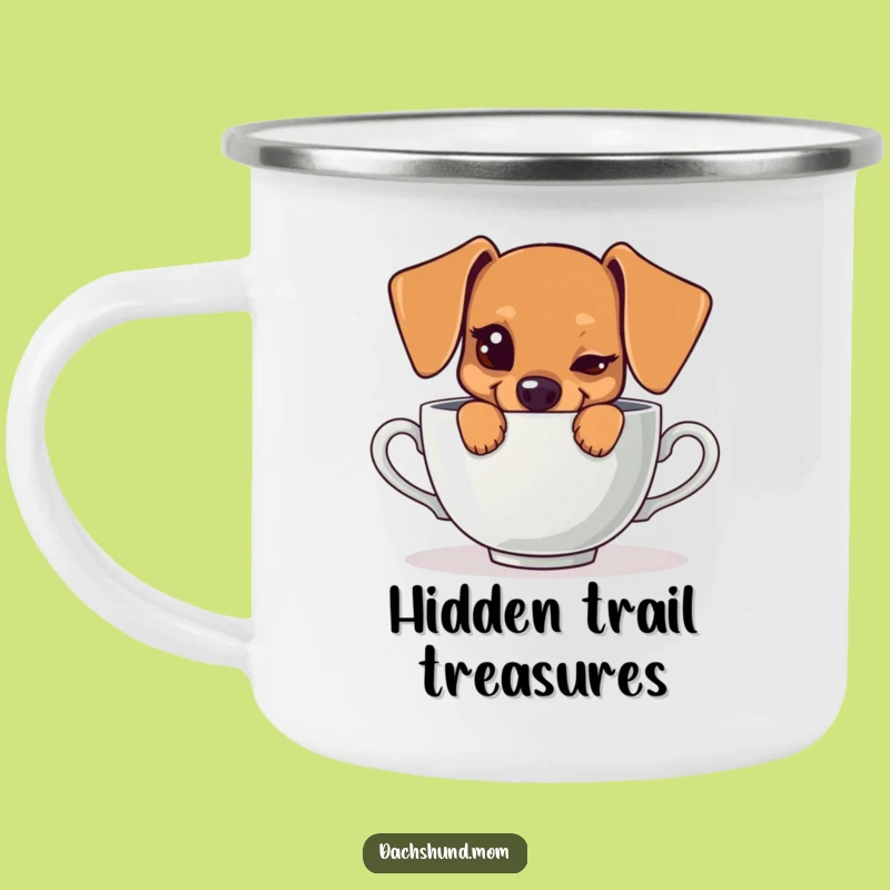 Funny Kawaii Dachshund Teacup Camping Mug: Mischievous Pup, Outdoor Gift