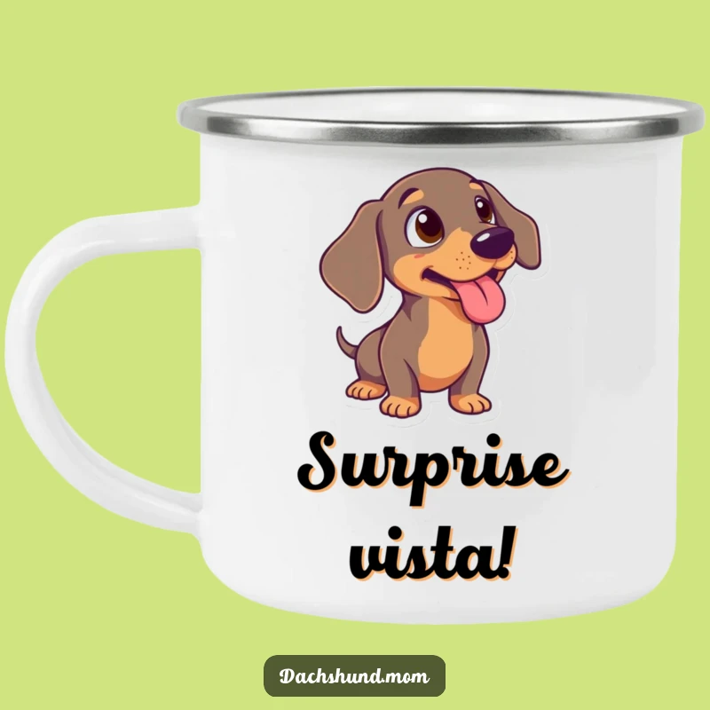 Funny Surprised Dachshund Tongue Out Camping Mug - Outdoor Wiener Dog Fun