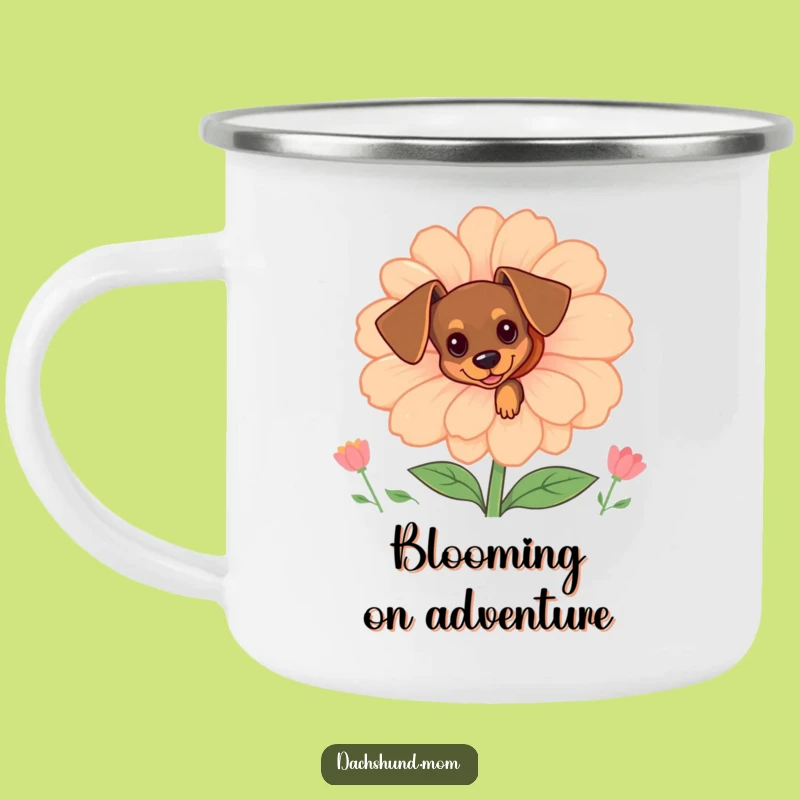 Funny Tiny Dachshund Flower Peek Camping Mug: Adventure Fuelled by Hidden Cuteness