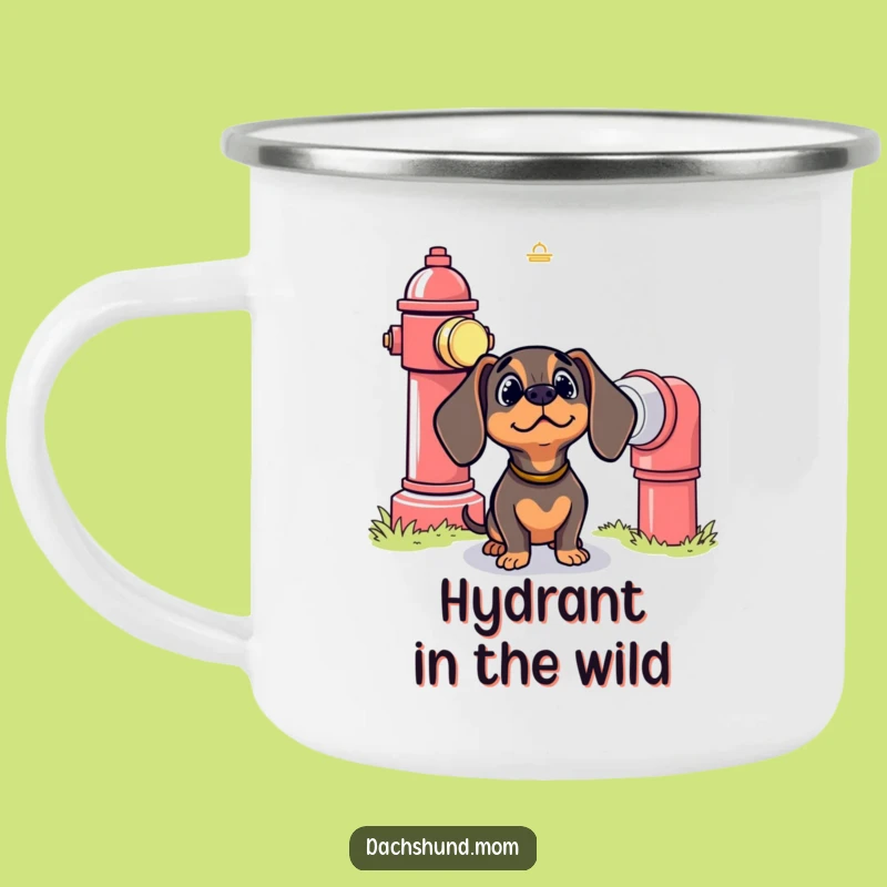 Funny Kawaii Dachshund Enamel Mug: Hydrant Adventure Companion, Perfect Cozy Funny Gift!