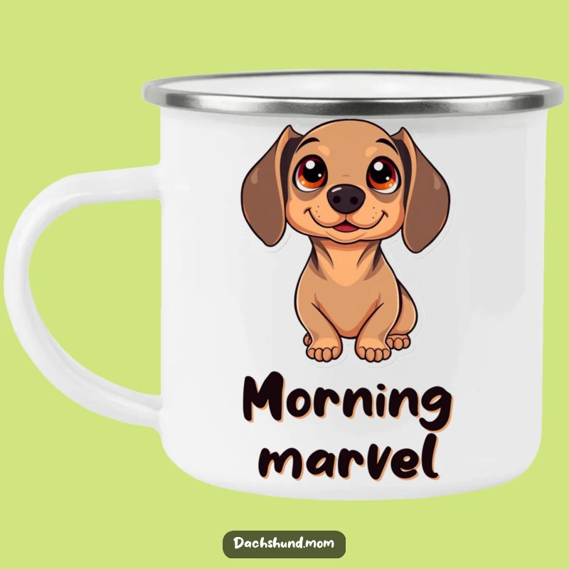 Funny Kawaii Dachshund Camping Mug: Outdoor Wonder with Sparkling Eyes