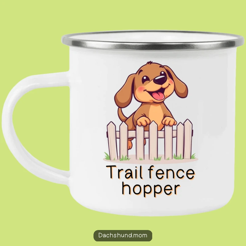 Funny Kawaii Dachshund Camping Mug: Joyful Leap Adventure, Outdoor Gift