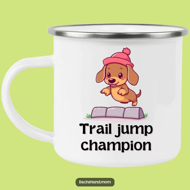 Funny Kawaii Dachshund Hat Jump Camping Mug: Adventure Fuelled by Playful Pups