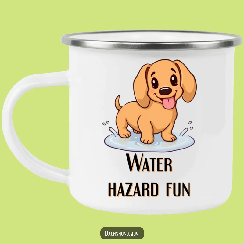 Funny Kawaii Dachshund Puddle Camping Mug: Happy Pup, Outdoor Gift