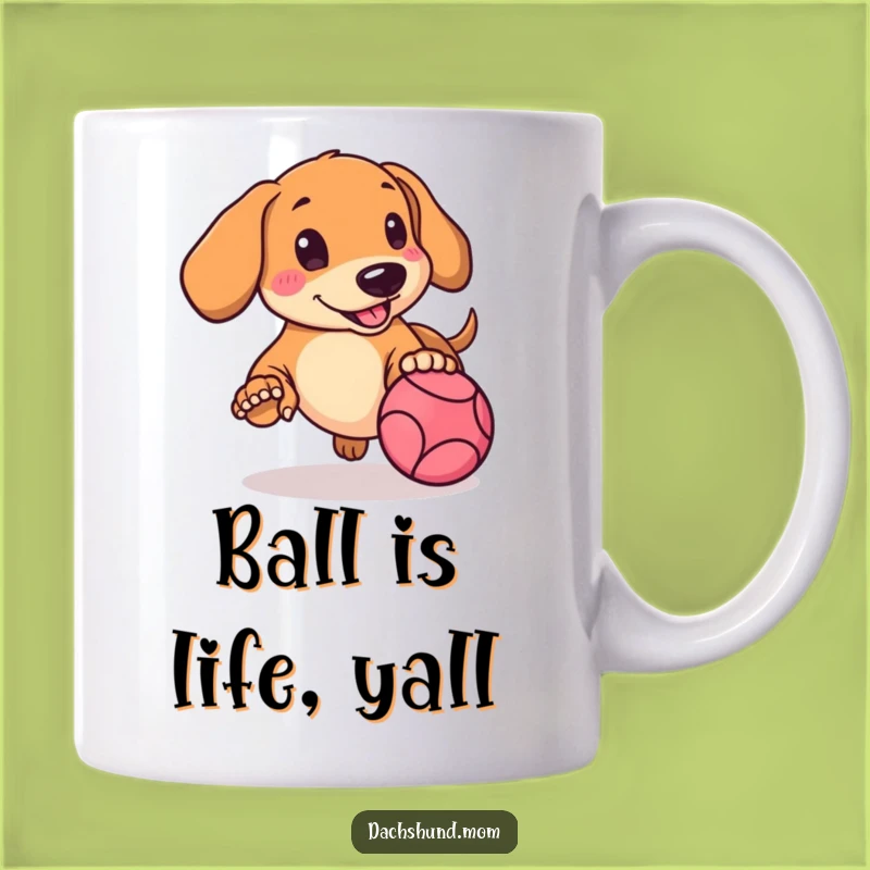 Funny Kawaii Dachshund Mug: Rosy Cheeks Chasing Ball, Perfect Gift for Dog Lovers