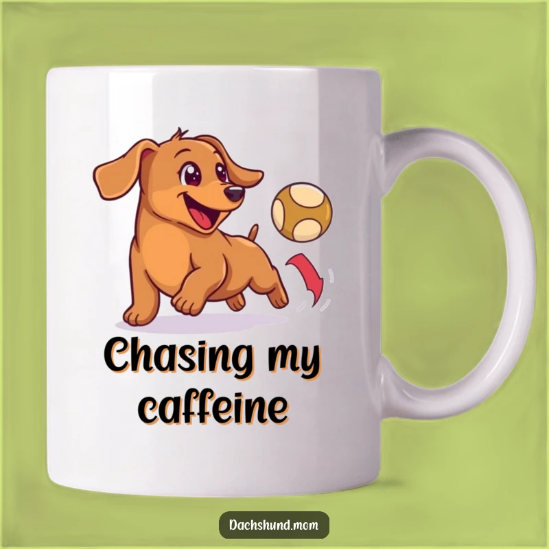 Funny Wiener Dog Ball Chase Mug - Happy Dachshund Playful Gift