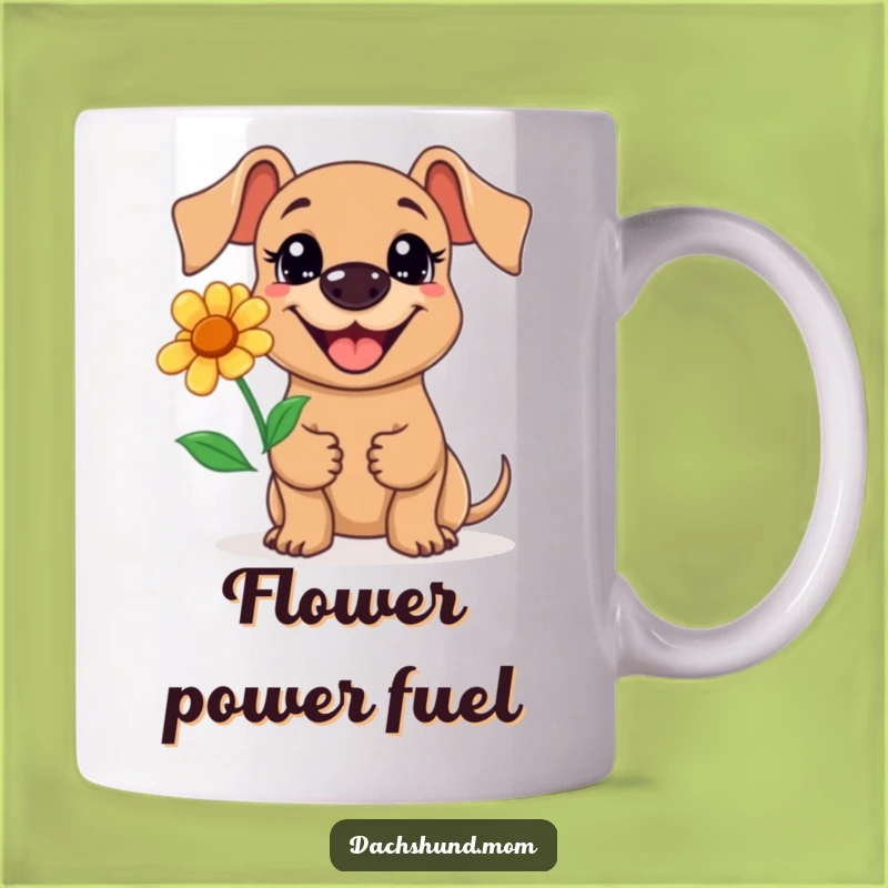 Funny Kawaii Dachshund Flower Mug: Big Grin, Happy Pup, Perfect Gift!