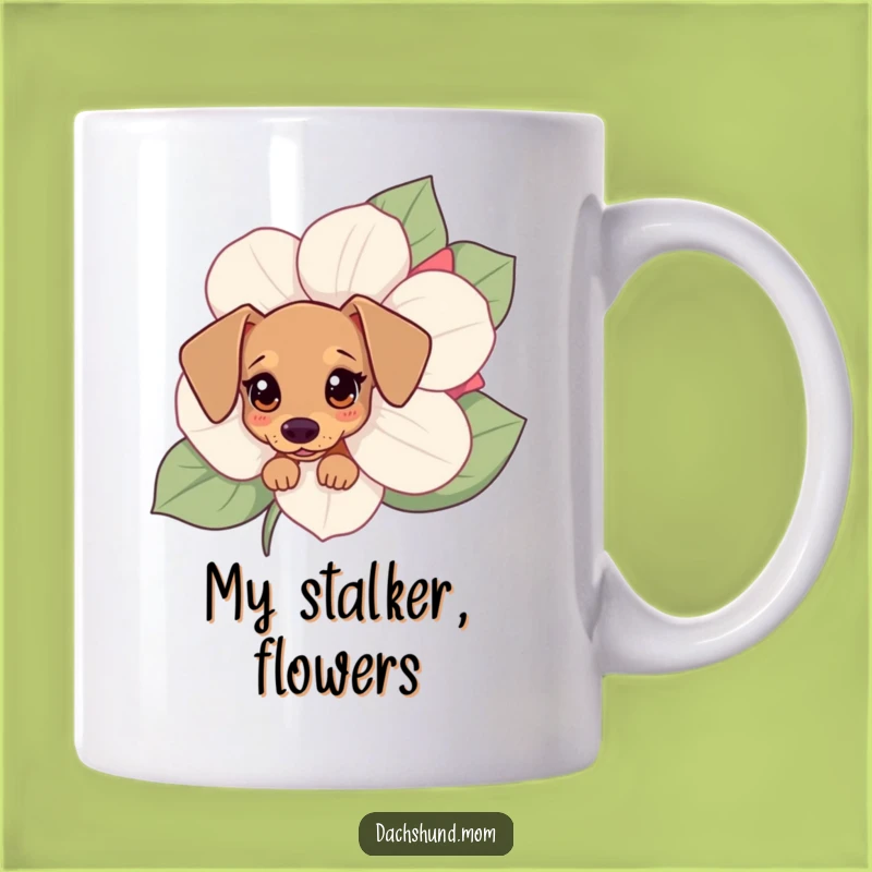 Funny Kawaii Dachshund Flower Peek Mug - Adorable Dog Lover Gift