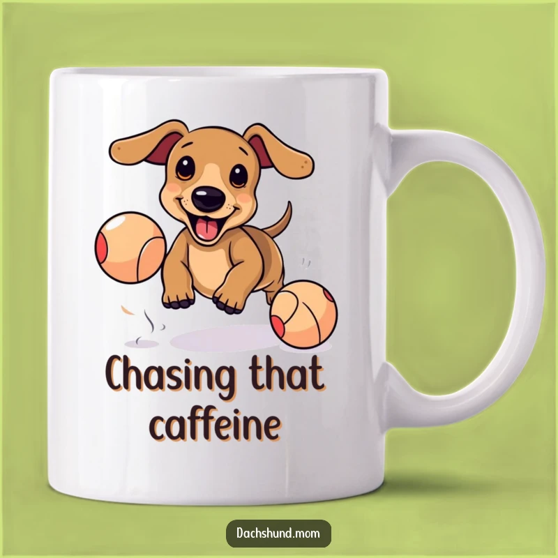 Funny Kawaii Dachshund Mug: Playful Ball Chase, Excited Pup Fun, Perfect Funny Gift