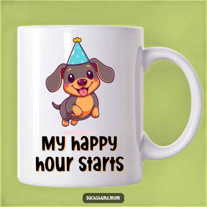 Funny Kawaii Dachshund Party Mug: Joyful Leap, Perfect Humorous Gift