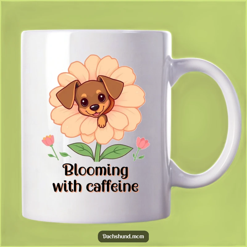 Funny Tiny Dachshund Flower Peek Mug: Cute Dog Lover's Humorous Surprise
