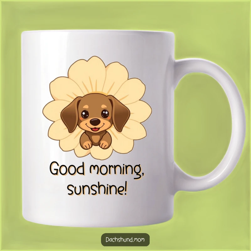 Funny Kawaii Dachshund Flower Peek Mug, Adorable Dog Lover Gift