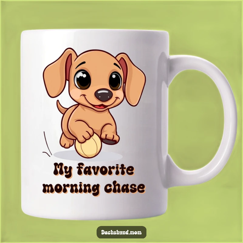 Funny Kawaii Dachshund Chasing Ball Mug - Big Eyed Wiener Dog Gift