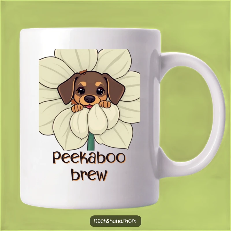 Funny Kawaii Dachshund Mug: Curious Pup Behind Flower, Hilarious Gift for Dog Lovers