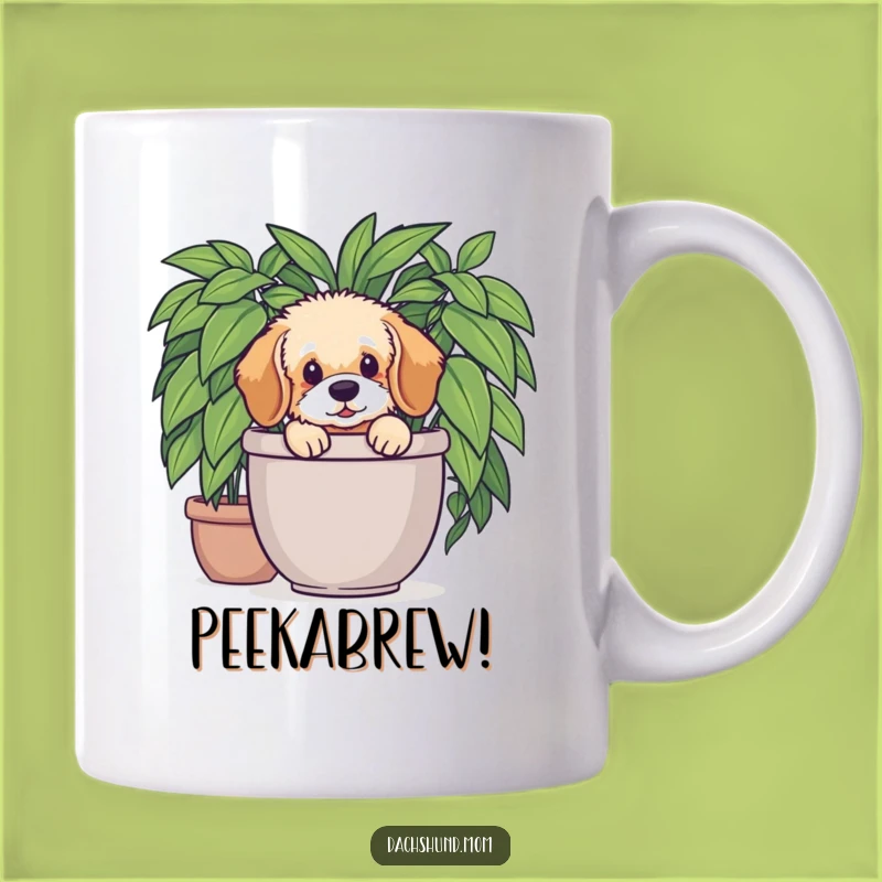 Funny Dachshund Plant Mug: Fluffy Pup's Peek-a-Boo - Perfect Funny Gift!