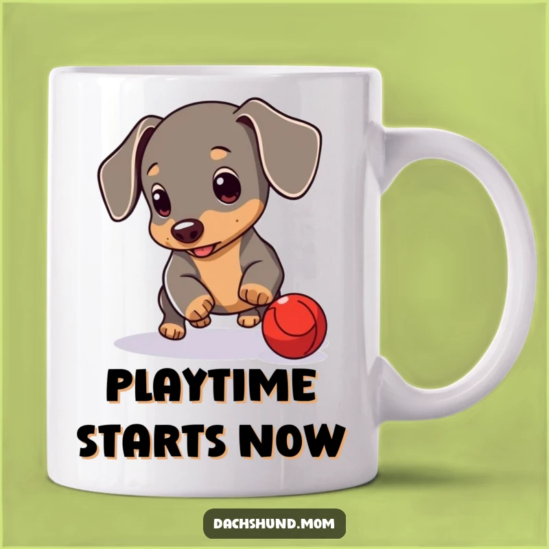 Funny Dachshund Cub Mug: Playful Ball Rolling Fun - Perfect Funny Gift!