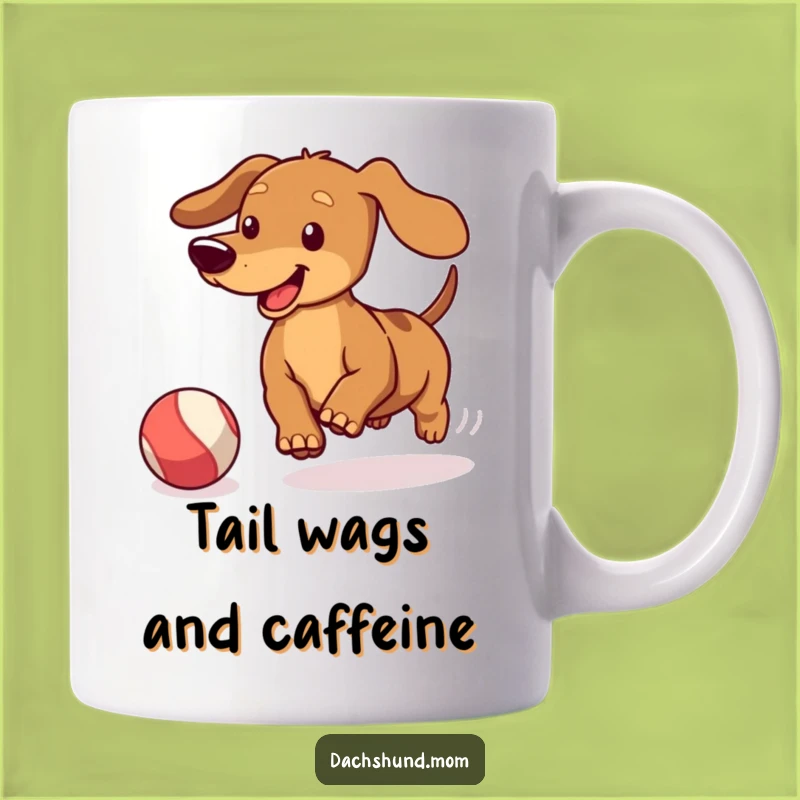 Funny Kawaii Dachshund Ball Chase Mug: Energetic Playtime Humor, Perfect Gift