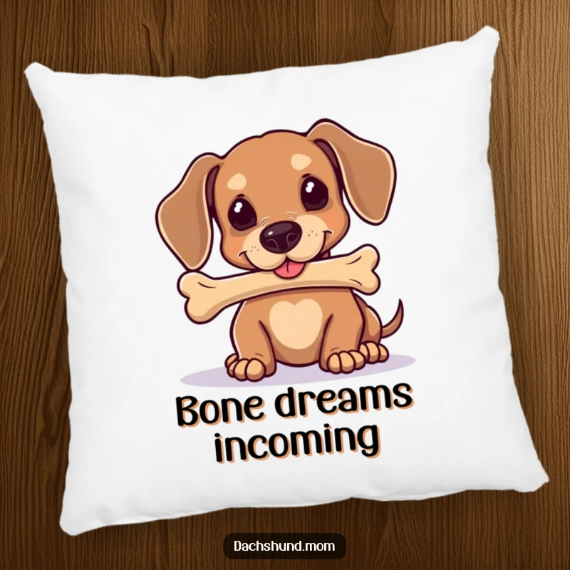 Funny Kawaii Dachshund Pillow: A cute dog balances a bone on its nose, perfect for hugs and adding a touch of skill.