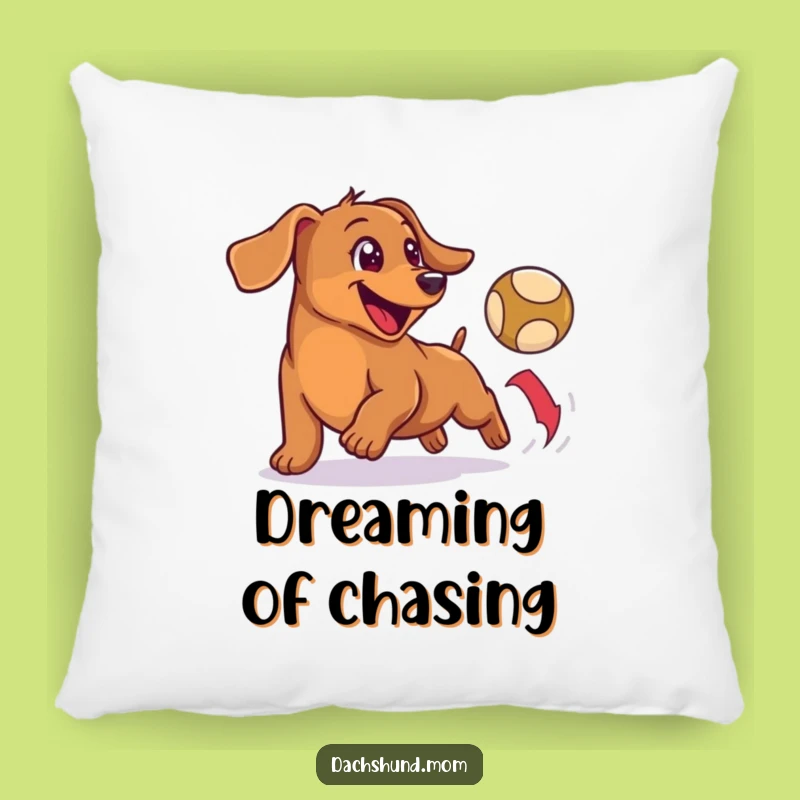 Funny Wiener Dog Ball Chase Pillow - Cozy & Happy Dachshund Comfort Gift