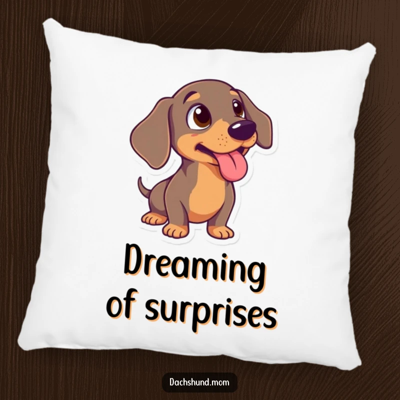 Funny Dachshund Pillow: A soft pillow featuring a wiener dog with a comical look of surprise and its tongue sticking out.