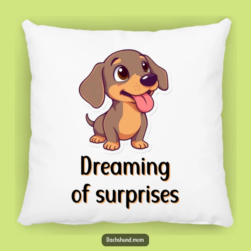 Funny Surprised Dachshund Tongue Out Pillow - Cozy Wiener Dog Accent