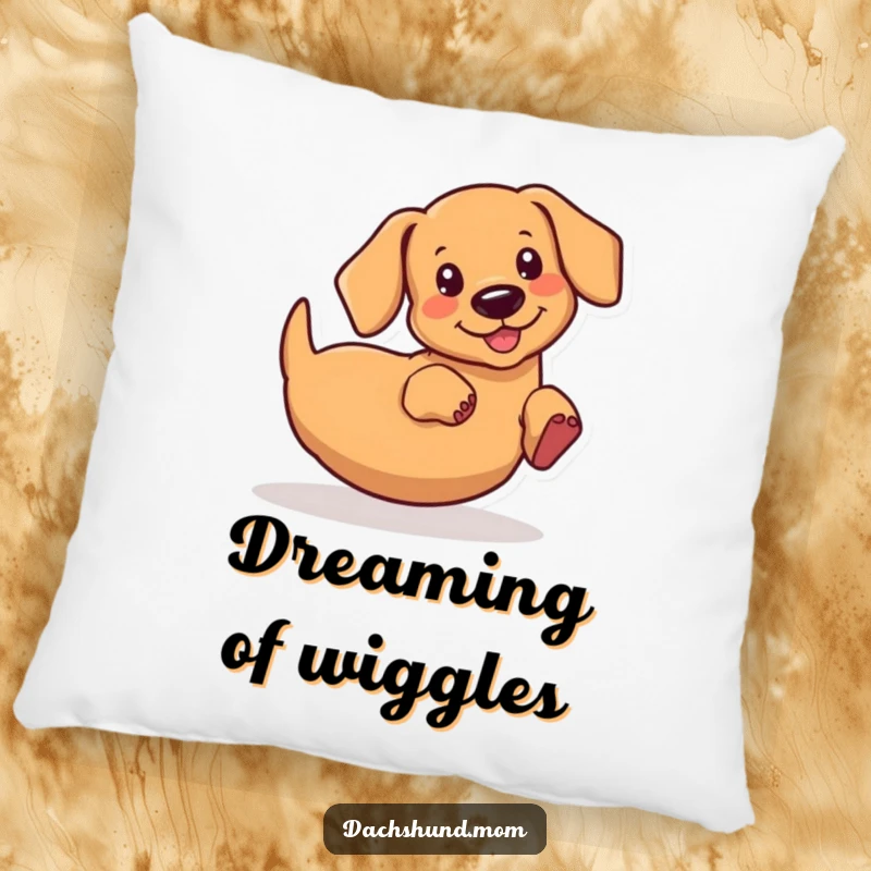 Funny kawaii dachshund pillow, joyfully wiggling its rear end, soft and comfortable accent for a touch of humor, a perfect gift.