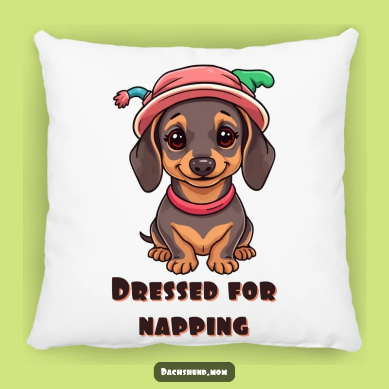 Funny Dachshund Hat Collection Pillow - Cozy Wiener Dog Accent